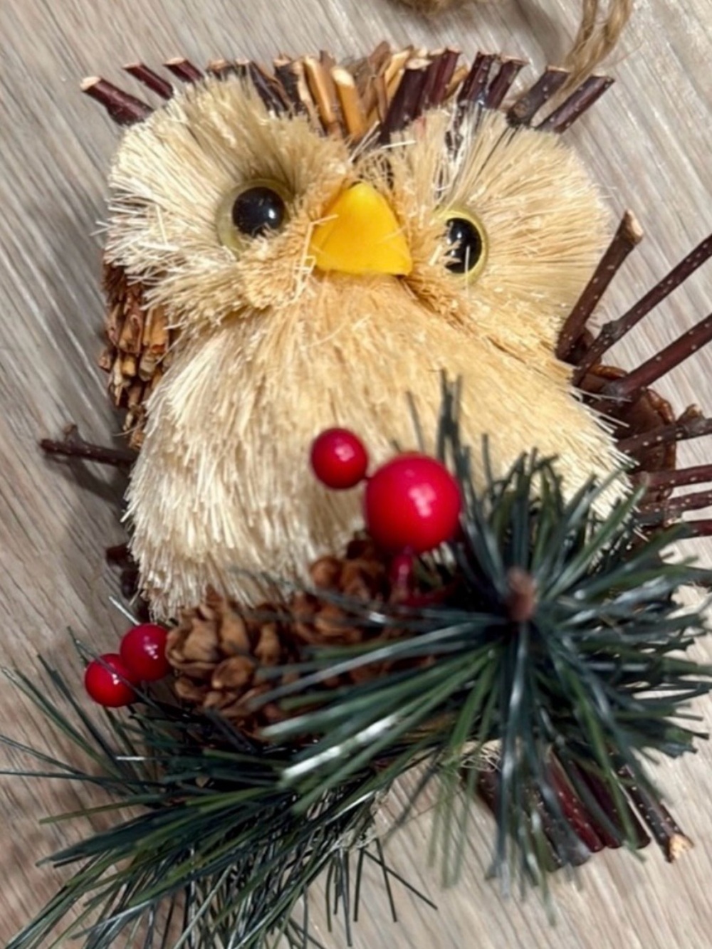 Rustic Woodland Owl Christmas Ornament Pinecone Twig Natural Holiday Décor